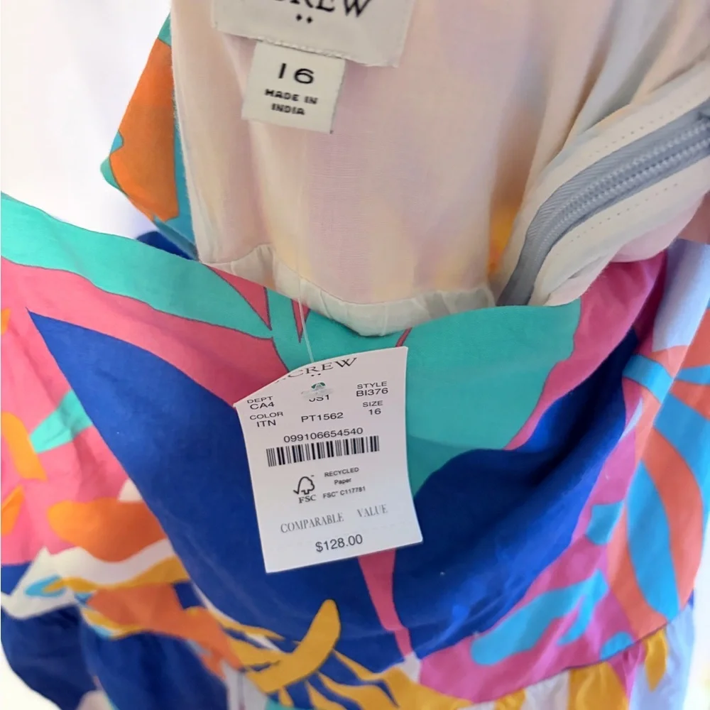 J. Crew Multicolor Tropical Print Maxi Dress - Blue, Yellow, Pink, Green - Picture 4 of 6
